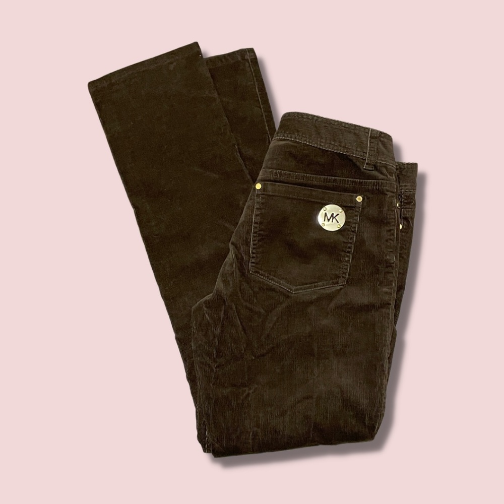 Michael Kors Brown Corduroy Pants Straight Leg 4 Gold Medallion 5 Pocket